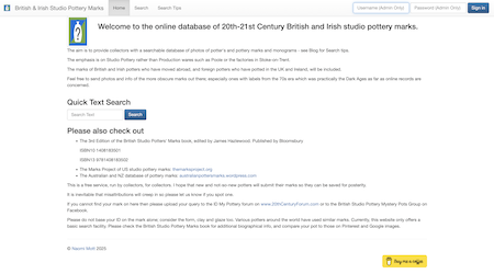 British and Irish Studio Pottery website screenshot